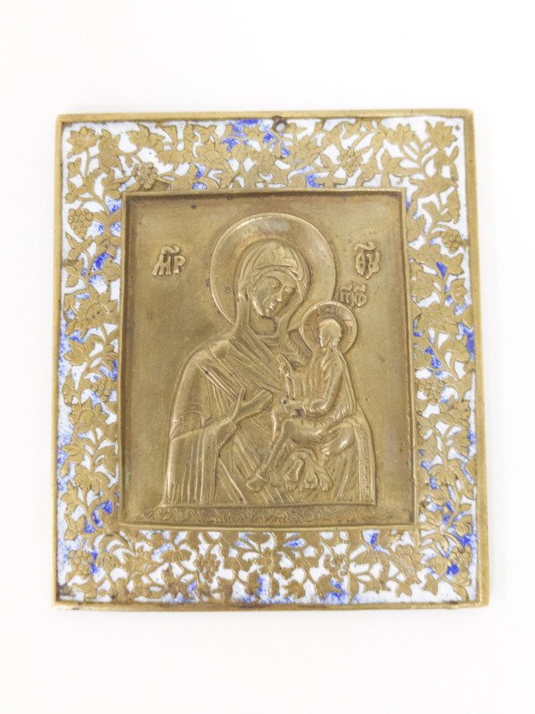 Икона Тихвинской Божьей Матери, латунь, конец 19 в. 0К-00001853